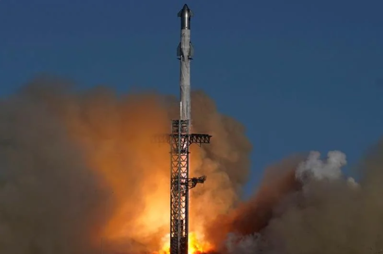 Elon Musk's SpaceX launches the largest rocket into space, attended by former President Donald Trump.