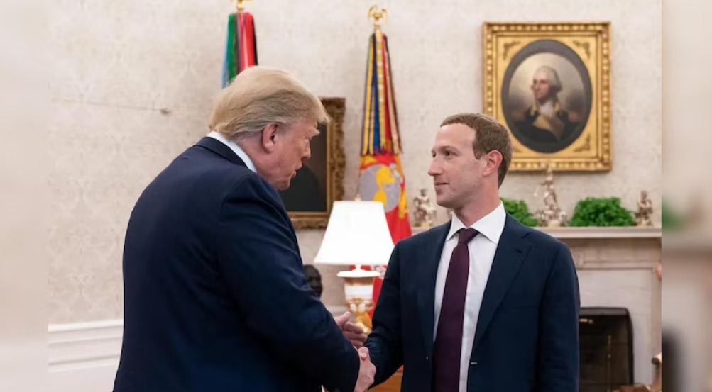 Mark Zuckerberg and Donald Trump meeting at Mar-a-Lago to discuss future administration policies.